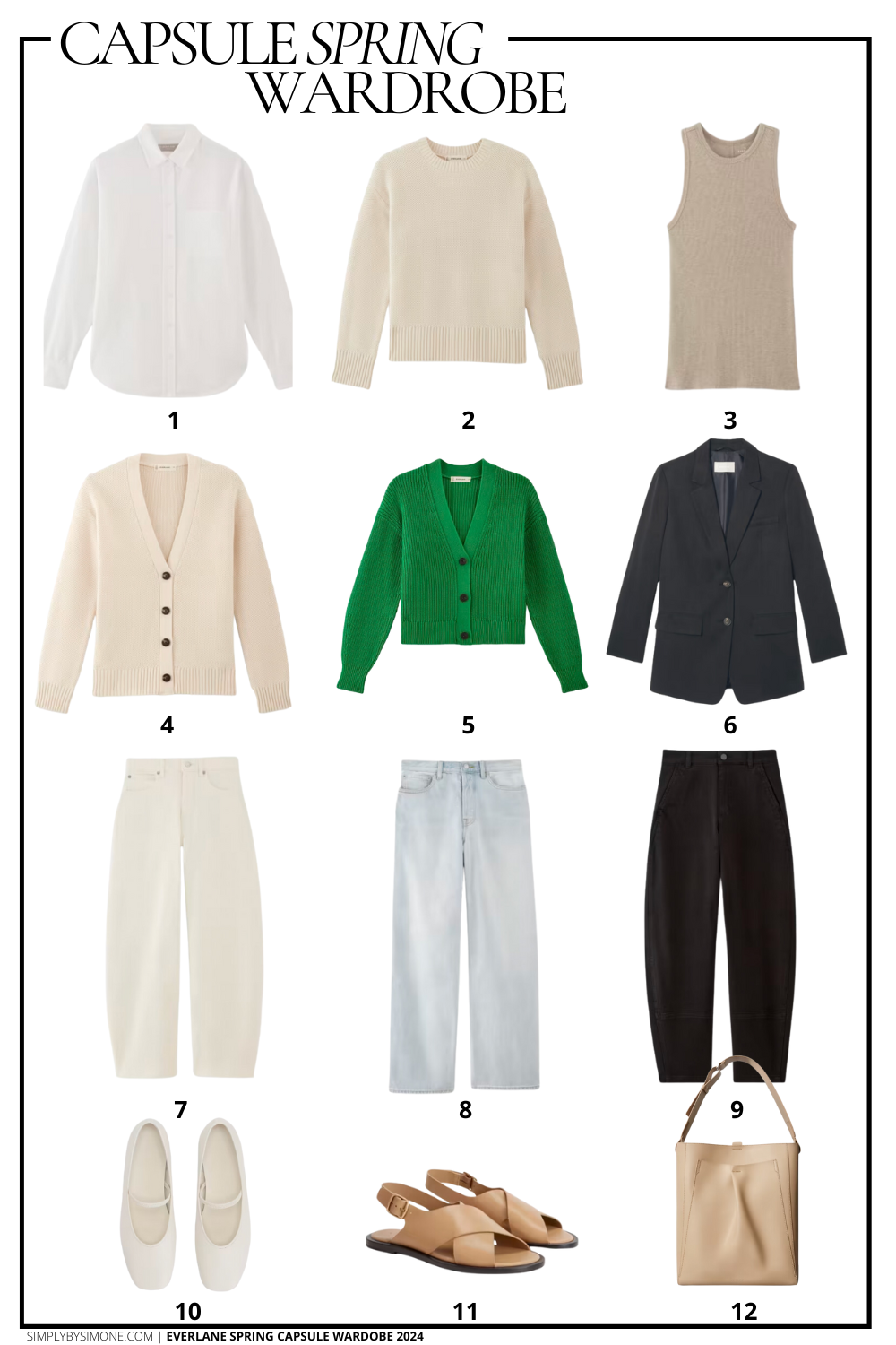 Everlane Spring Capsule Wardrobe Items 1 to 12 