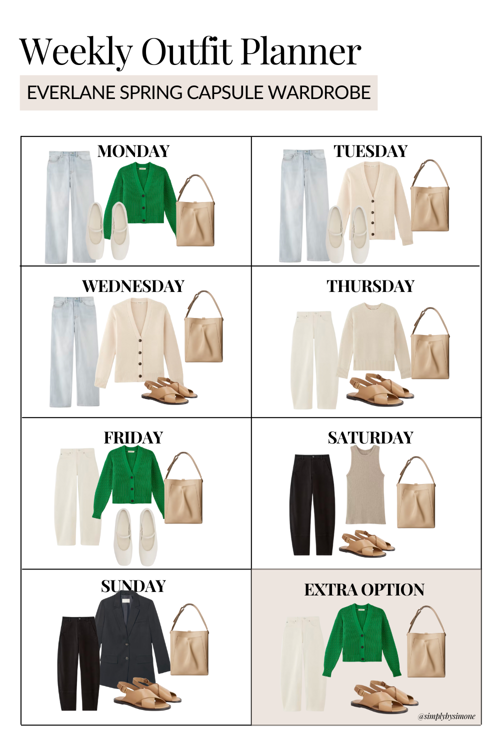 Weekly Outfit Planner Outfits for Monday Through Sunday with all Everlane Items