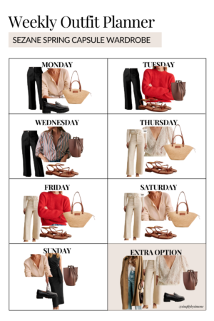 Sezane Weekly Outfit Planner, Outfit Ideas for Monday through Sunday