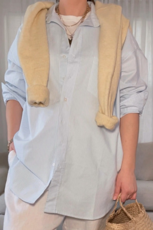 Frank and Eileen 1947 ITALIAN OXFORD Light Blue Stripe Button Down