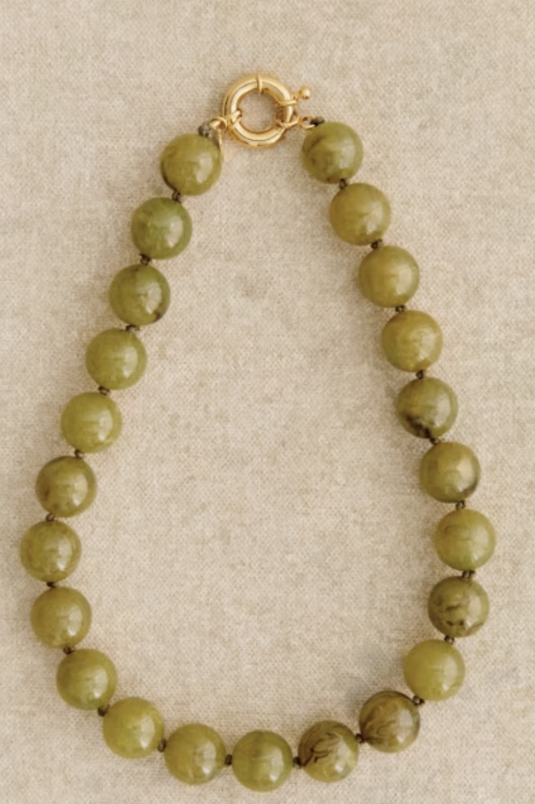 Sezane Danae Necklace, Green beaded necklace