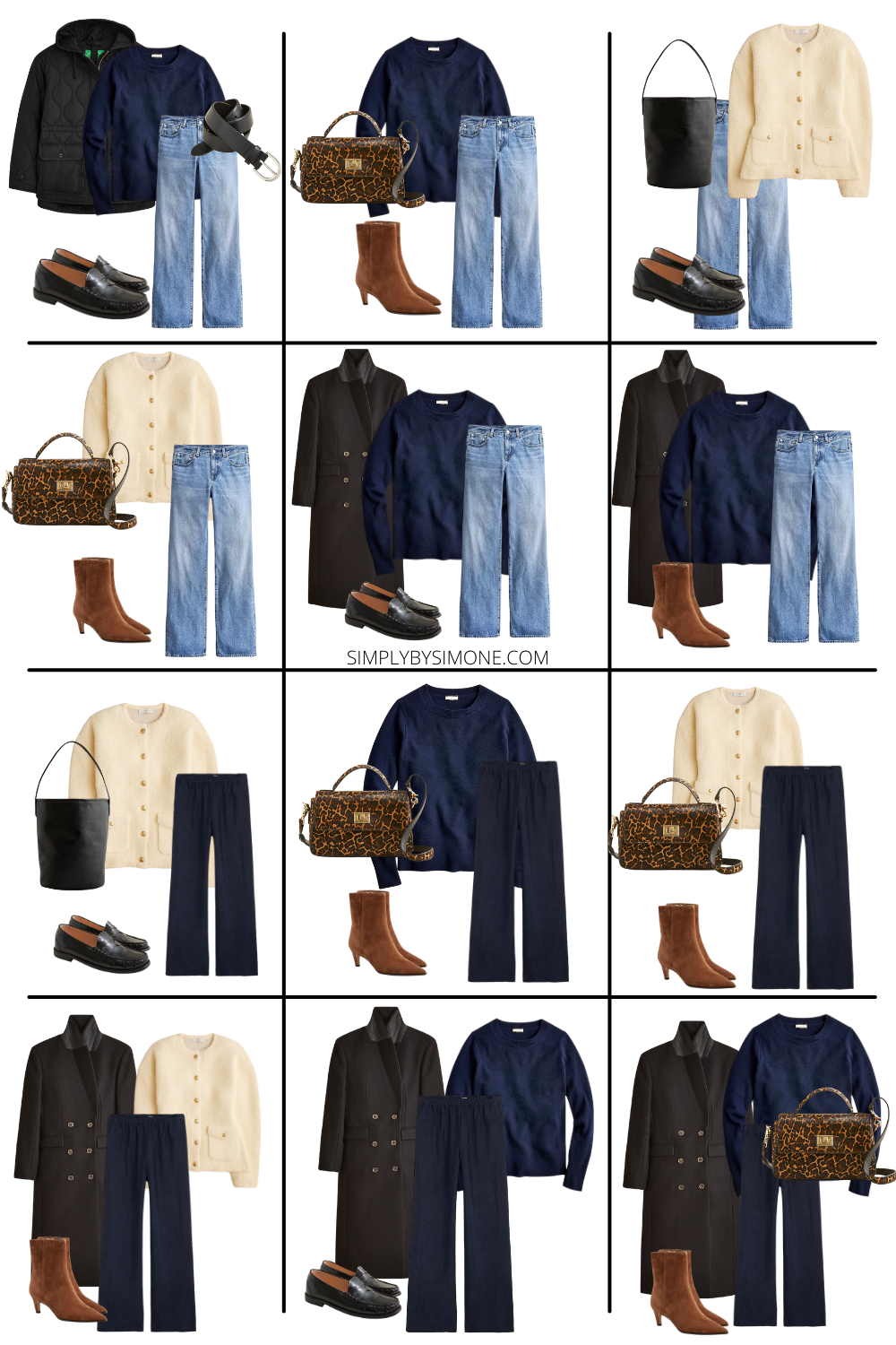 J.Crew Winter Capsule Wardrobe outfit ideas 1-12