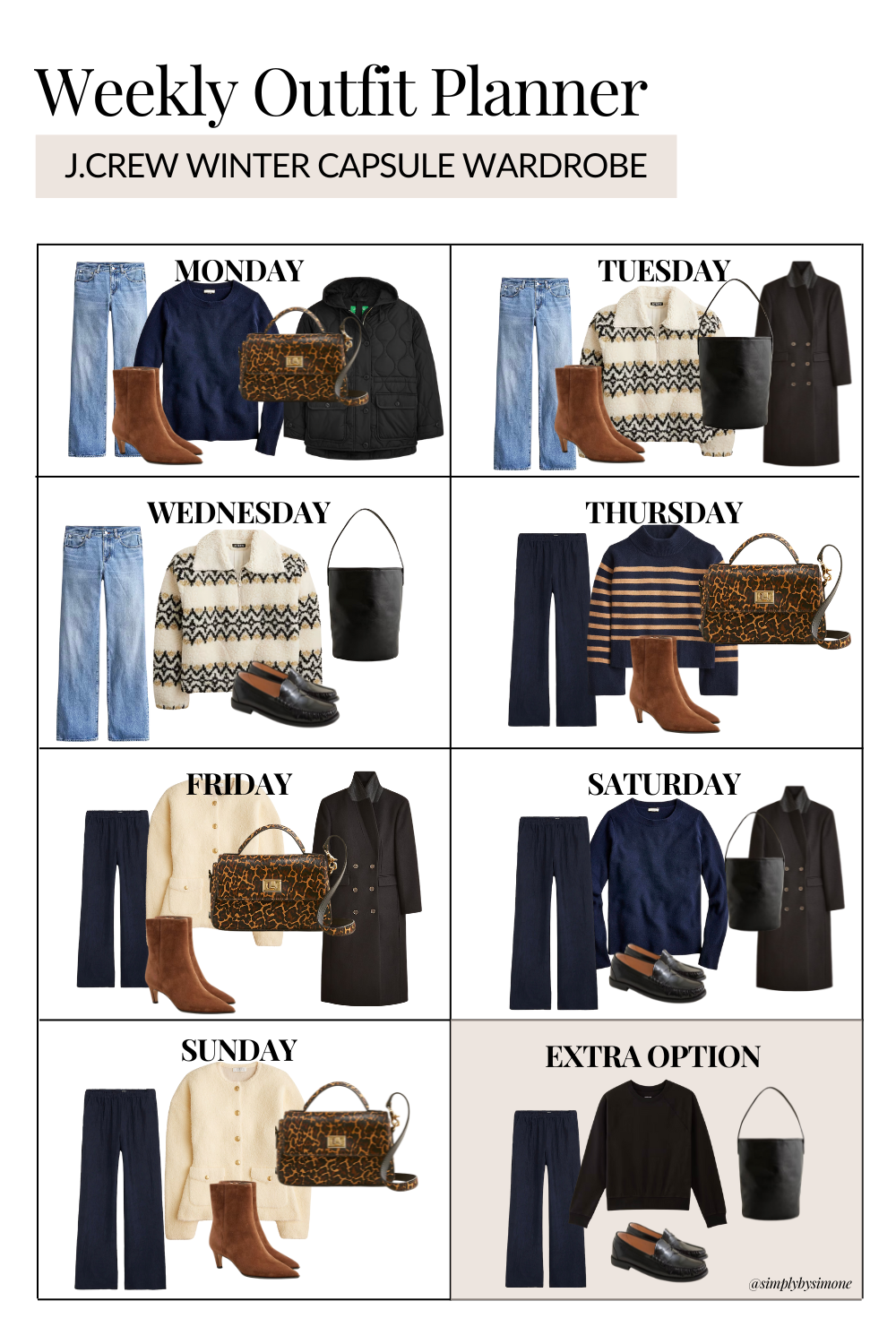 J.Crew Weekly Outfit Planner Winter Capsule Wardrobe