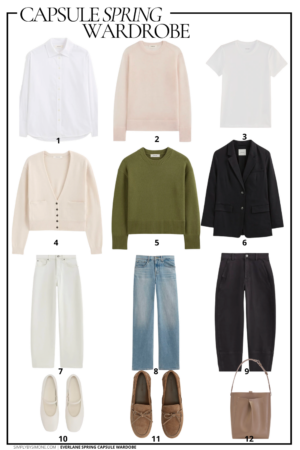 Everlane Spring Capsule Wardrobe Items 1 to 12
