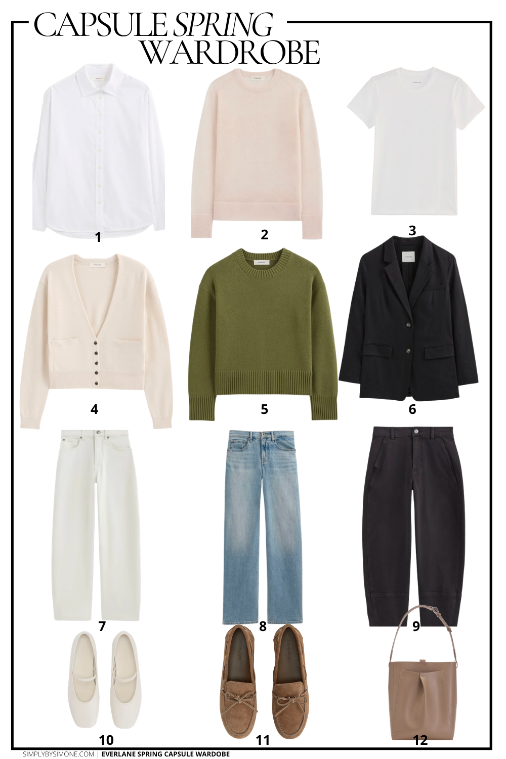 Everlane Spring Capsule Wardrobe Items 1 to 12 
