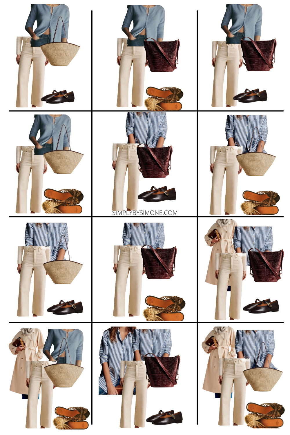 Sezane Outfit Ideas to Build your Wardrobe, Looks 1 to 12 out for 48 Outfit Combinations 