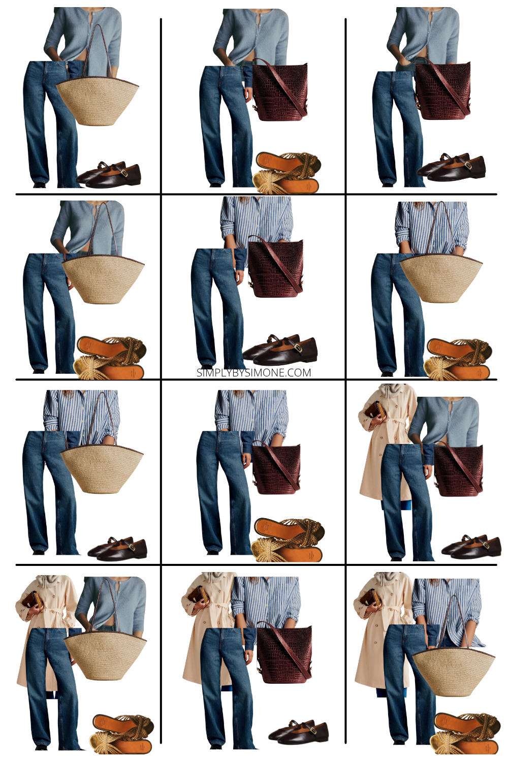 Sezane Outfit Ideas to Build your Wardrobe, Looks 25 to 36 out for 48 Outfit Combinations 