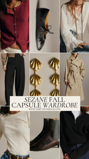 sezane fall capsule wardrobe pin image
